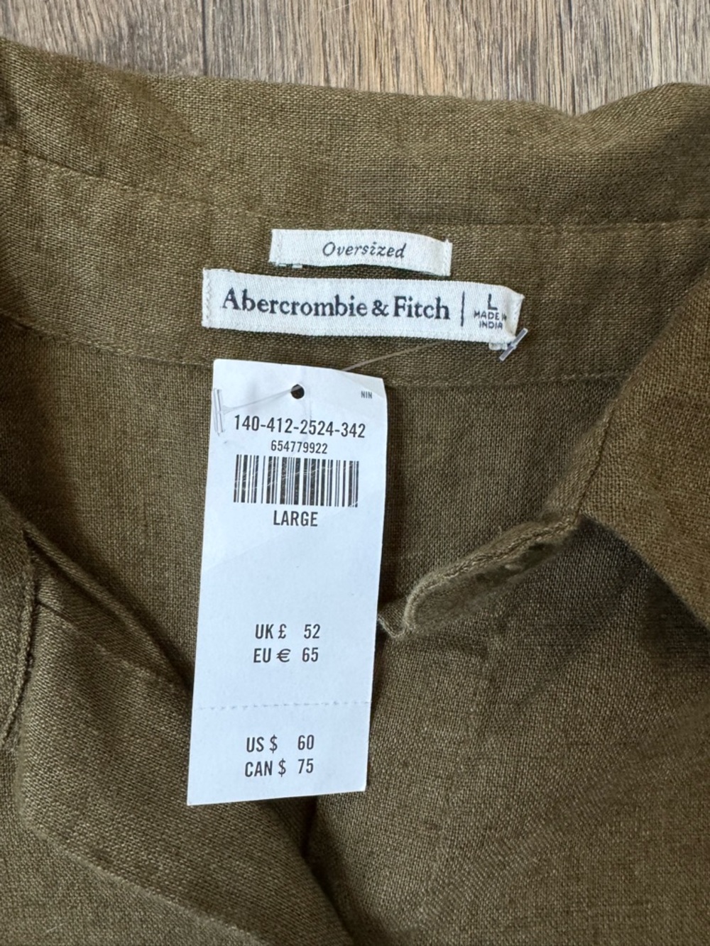 Abercrombie & Fitch Olive Green Linen-Blend Button Down Shirt - Picture 2 of 6